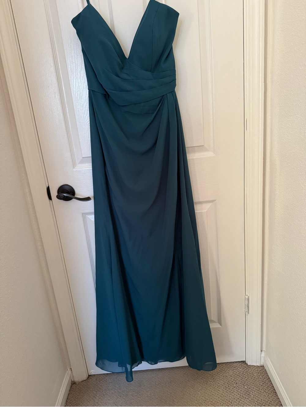 Elegant Teal Draped V-Neck Maxi Dress